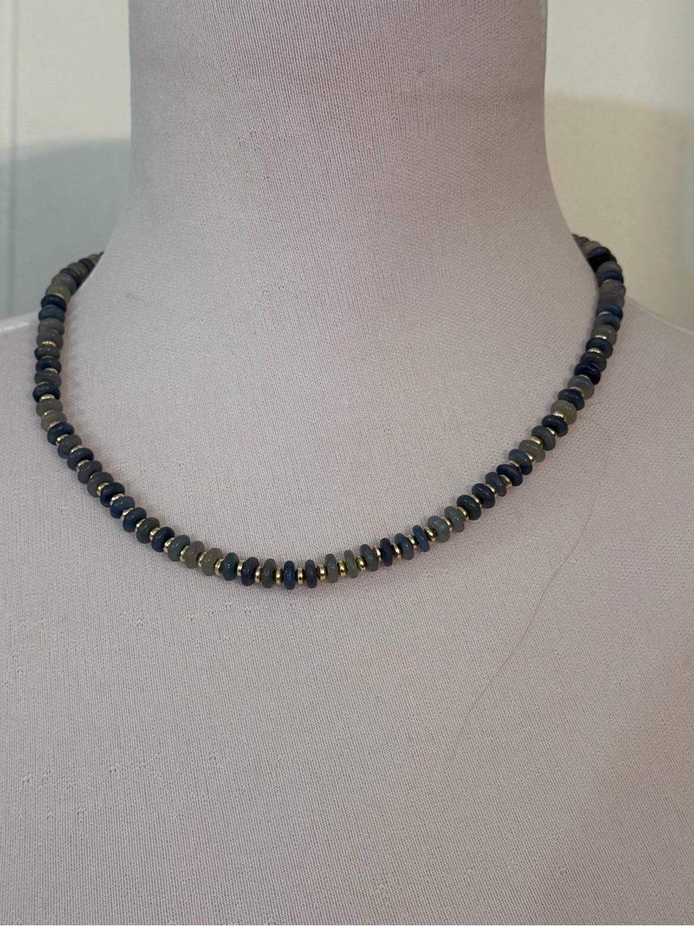 Minimalist Blue Stone and Gold Plated Bead Choker Necklace